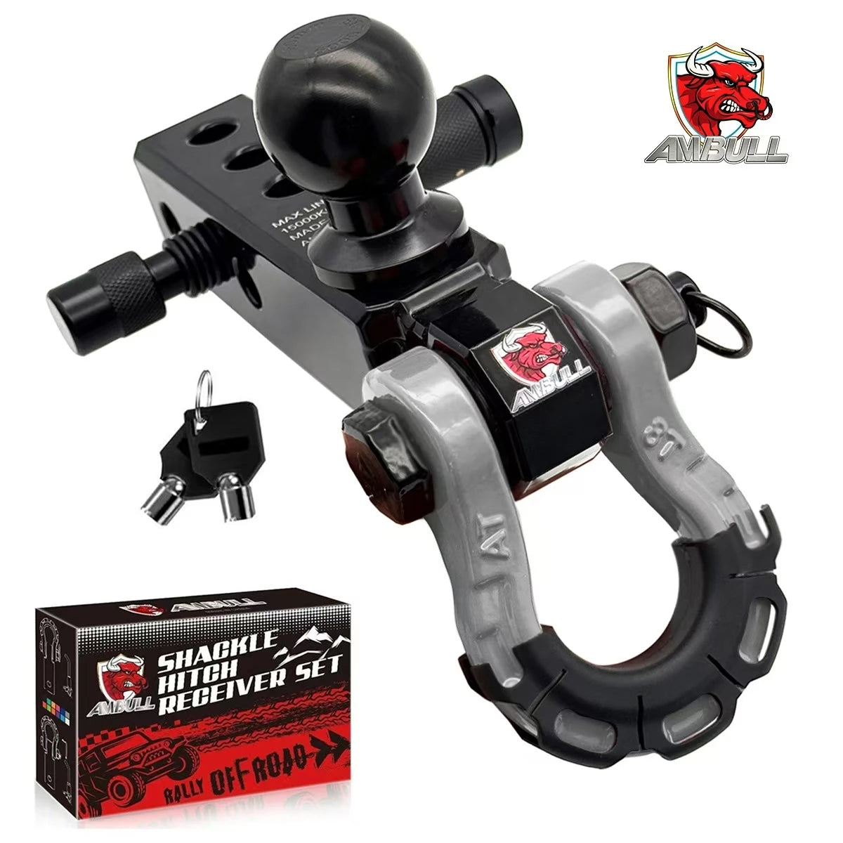 Three hole ball head trailer arm 2-inch base universal RV off-road rescue towing trailer black chrome ball head
