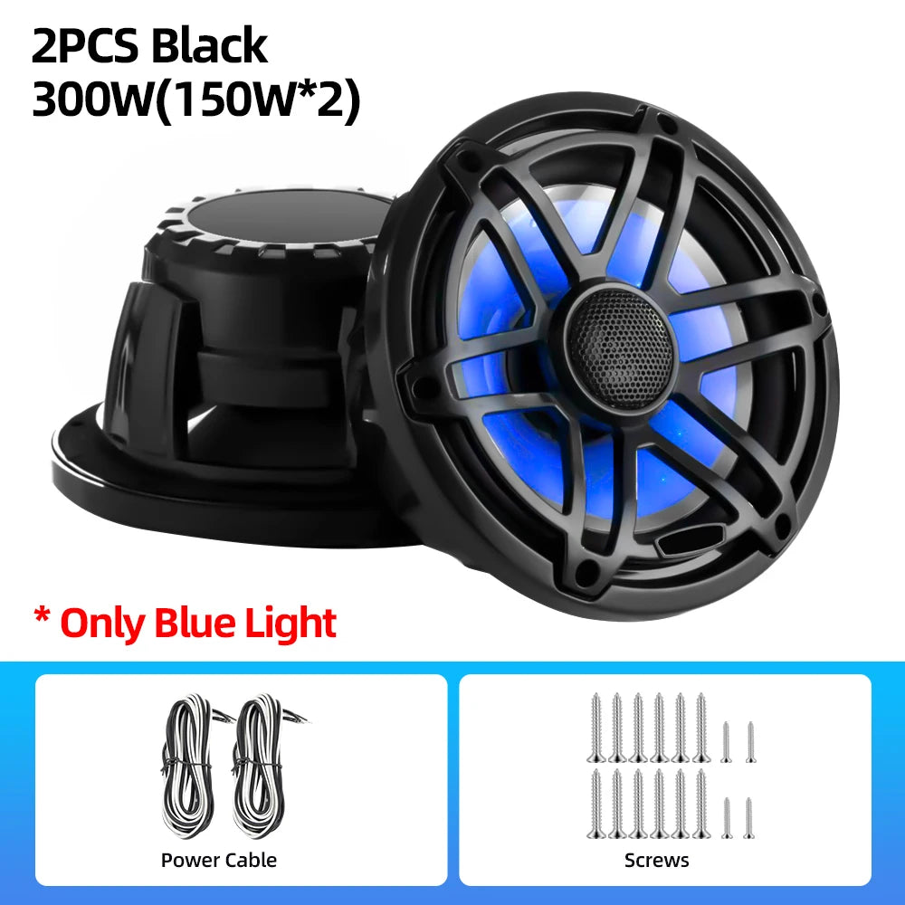 6.5 Inch Marine Speaker 12V 150W Output with Colorful RGB light Waterproof IPX67 White Loudspeaker for RV Yacht Fishing Boat