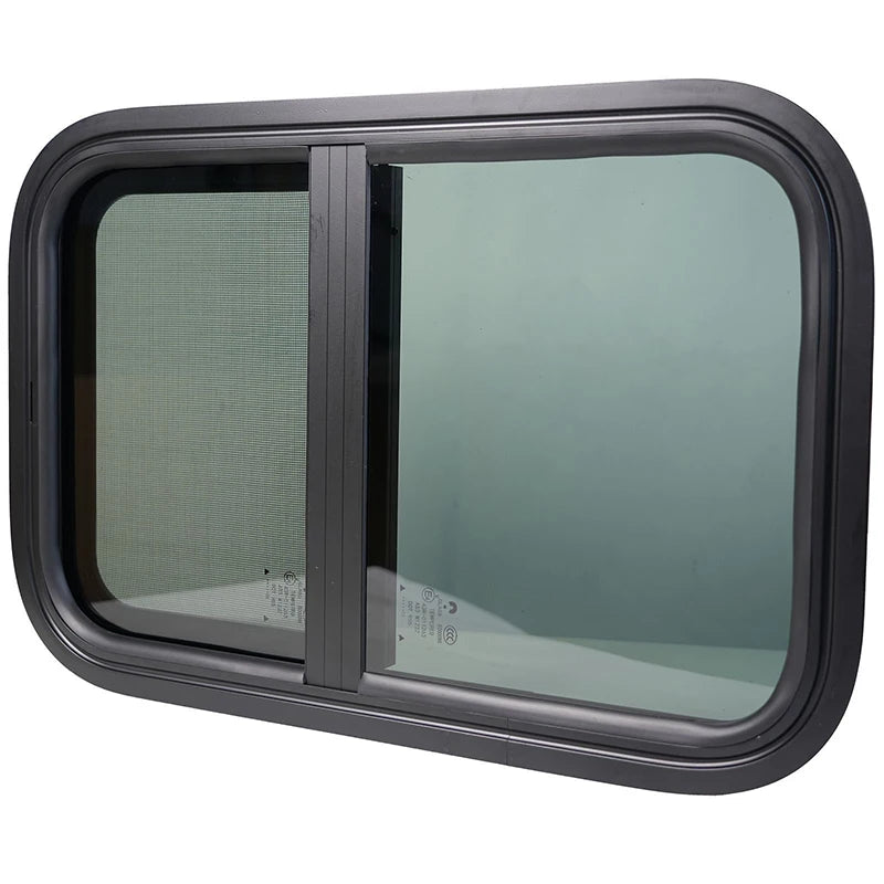 RV Window Trailer Window Waterproof Sealed Tinted Tempered Glass Pull Opening Rounded Corner with Clamp Ring for Camper Vehicle