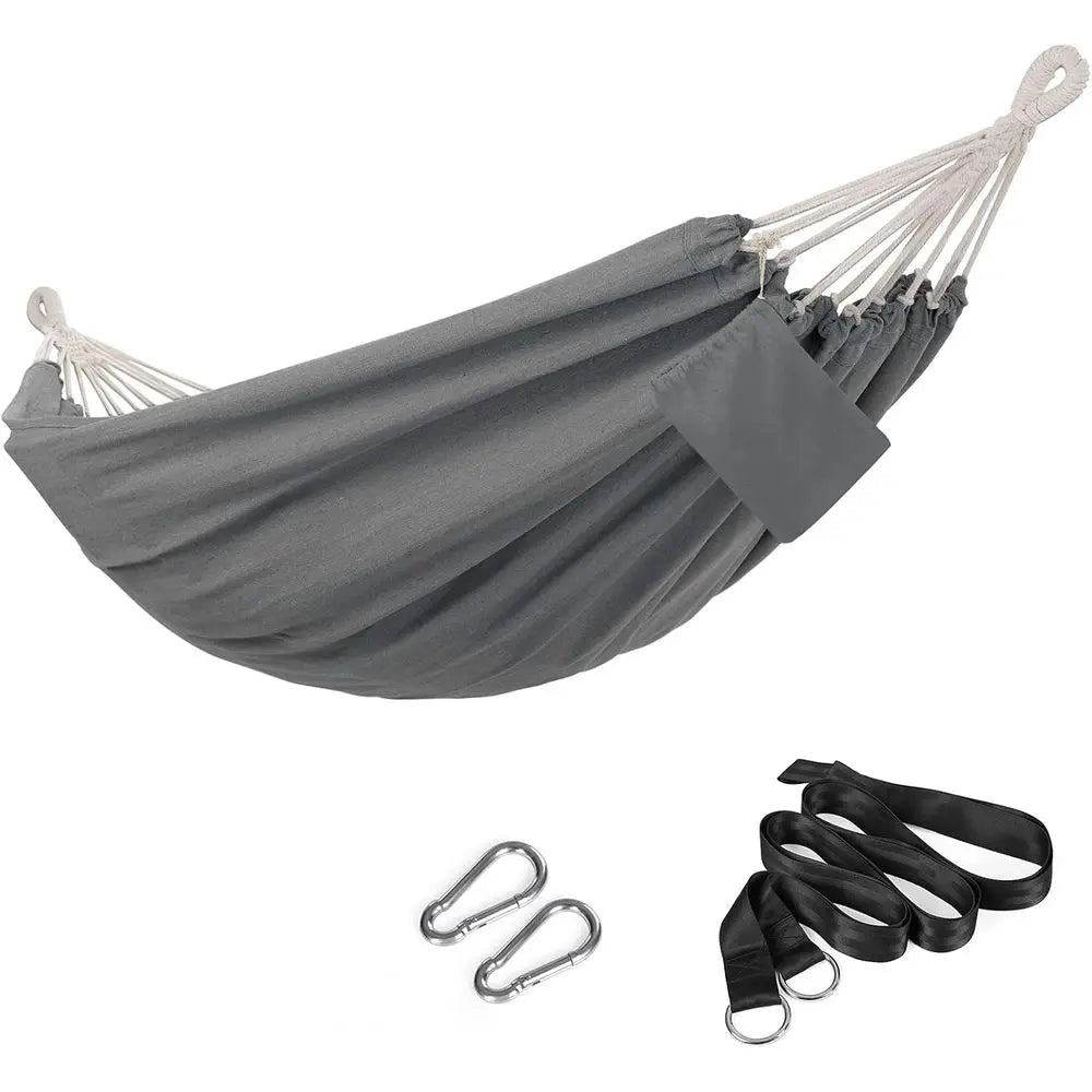 Double Camping Hammock with Carry Bag, Straps & Carabiners – 300 kg Capacity, Grey