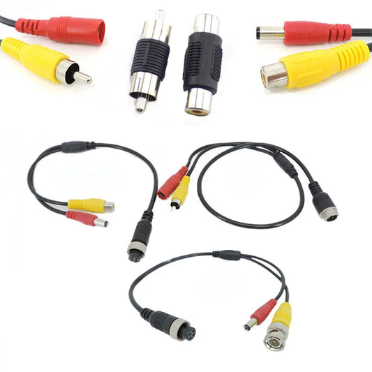 M12 GX12 4-Pin Aviation Connector Cable. RCA and DC Adapter for Rear View Camera Systems