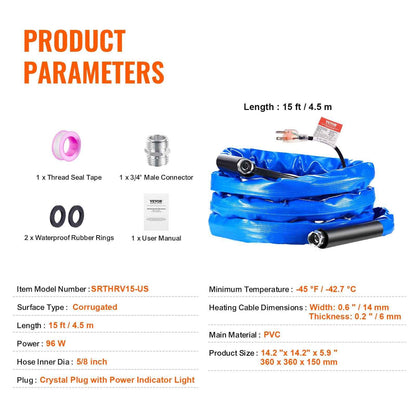 15 ft Heated RV Water Hose. Freeze Protection to −45°F