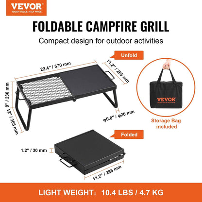 VEVOR Folding Campfire Grill – Heavy Duty Steel Mesh Grate with Legs & Carry Bag