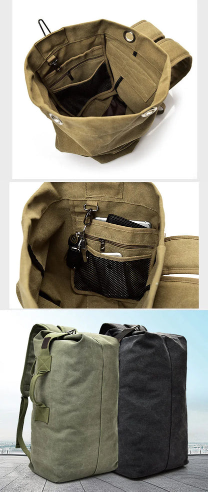 Large Capacity Outdoor Travel Backpack – Lightweight Canvas Bucket Bag