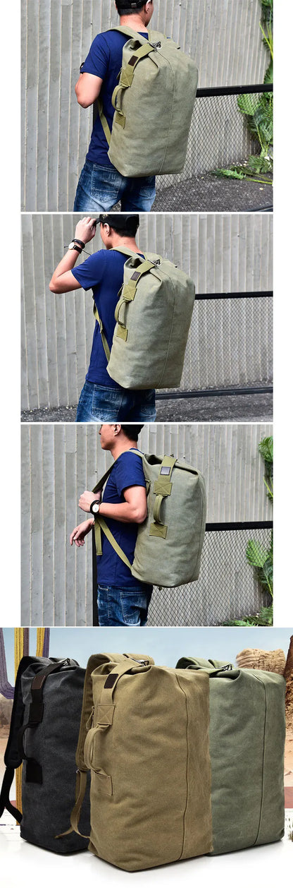 Large Capacity Outdoor Travel Backpack – Lightweight Canvas Bucket Bag