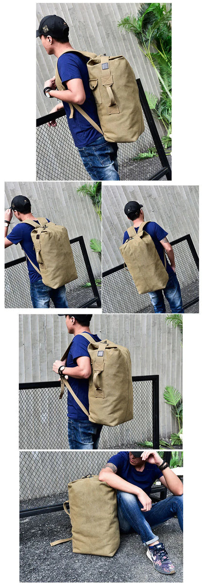 Large Capacity Outdoor Travel Backpack – Lightweight Canvas Bucket Bag