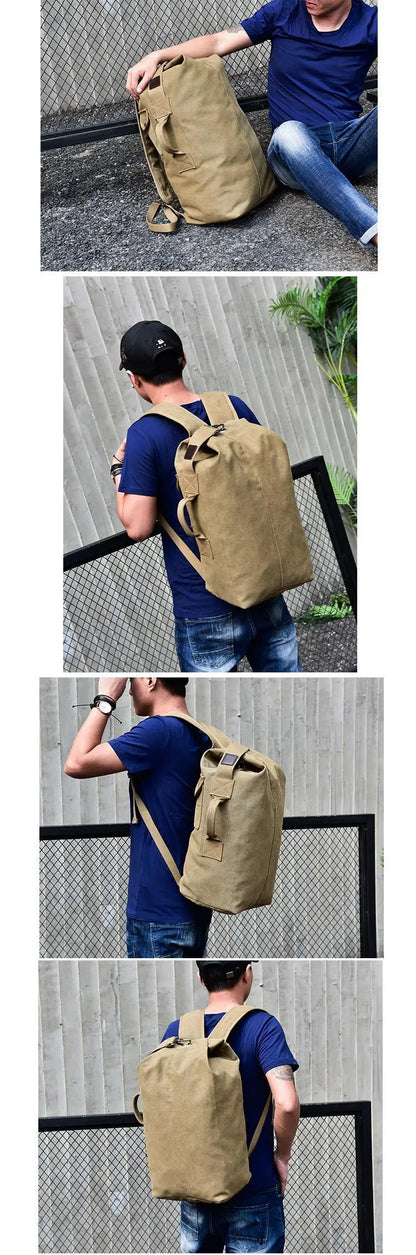 Large Capacity Outdoor Travel Backpack – Lightweight Canvas Bucket Bag