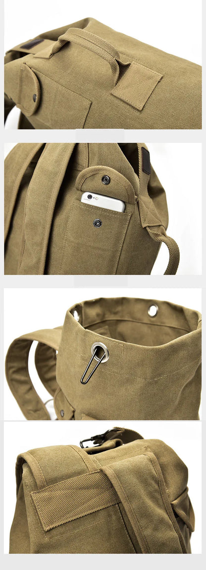 Large Capacity Outdoor Travel Backpack – Lightweight Canvas Bucket Bag