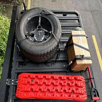 RV Roof Flat Top Frame Rachet Tie Down Spare Tire Bracket Off-Road Tire Anchor AW Roof Luggage Rack with Tie Rope Tension