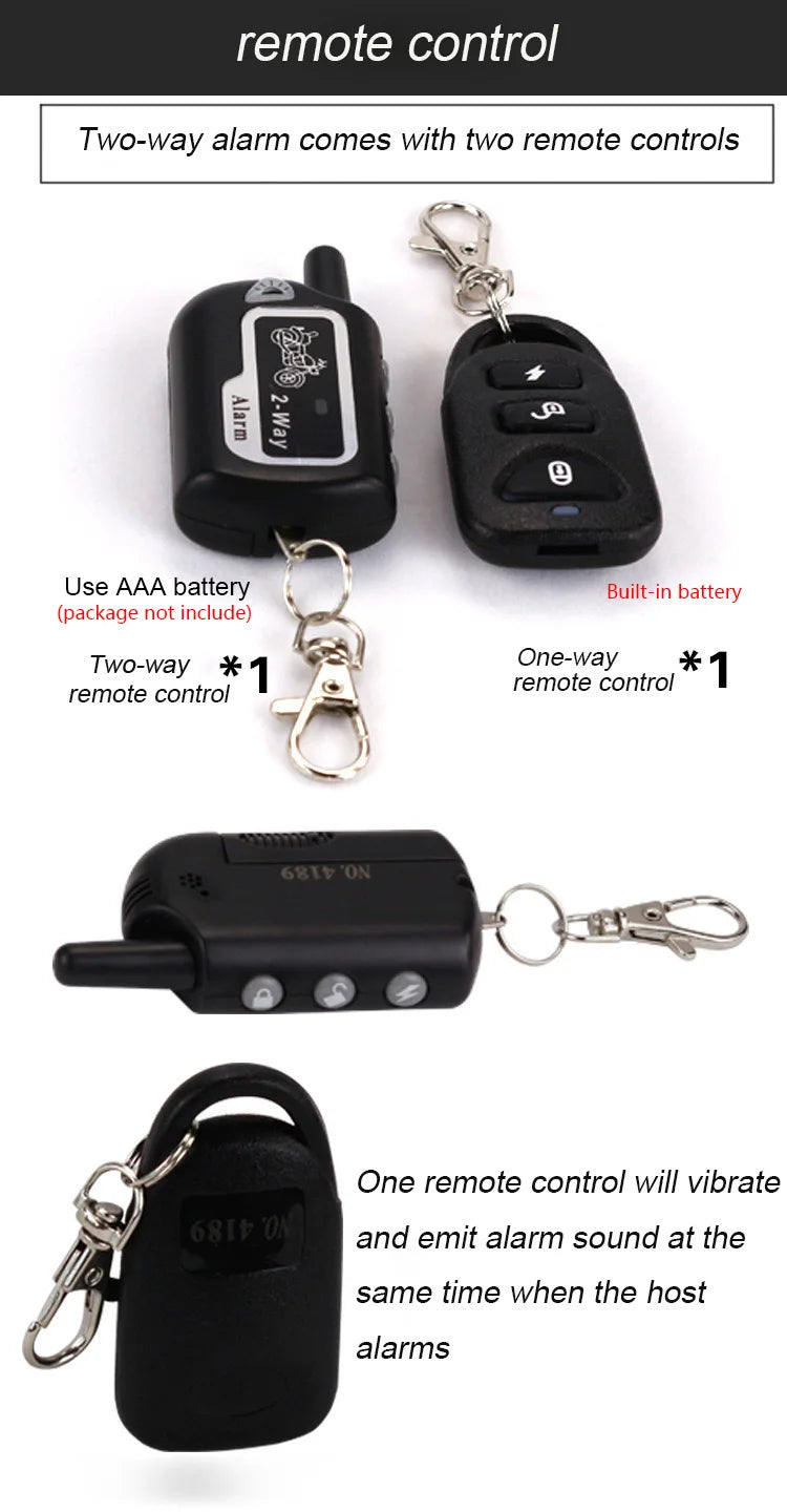 Universal Two-way Motorcycle Scooter Anti-theft Security Alarm System Moto Remote Control Engine Start Alarme Moto Speaker Key