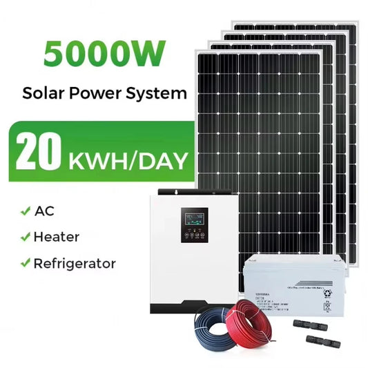 RV Solar Power System 2.5/3/5kW MPPT Controller Lithium Ion Pure Sine Wave Inverter Complete Set for Home Use