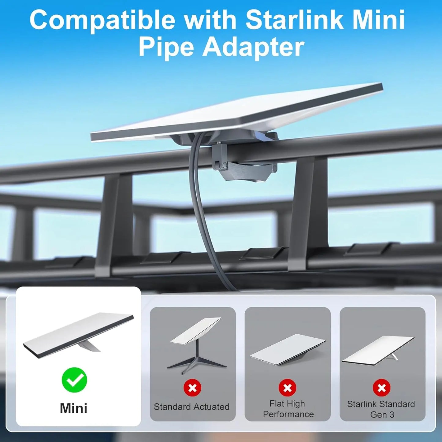 Starlink Mini V4 RV/Vehicle Adjustable Aluminum Roof Pole Mount Metal Travel Mount Kit for Satellite Dish