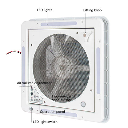 RV Roof Ventilation Fan, 12V Manual Control with LED, Camper Exhaust Vent