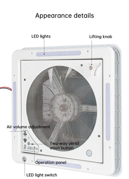 RV Roof Ventilation Fan, 12V Manual Control with LED, Camper Exhaust Vent