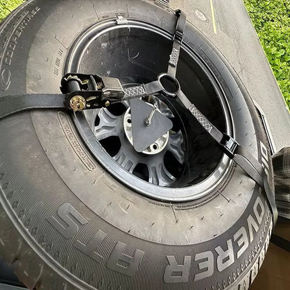 RV Roof Flat Top Frame Rachet Tie Down Spare Tire Bracket Off-Road Tire Anchor AW Roof Luggage Rack with Tie Rope Tension