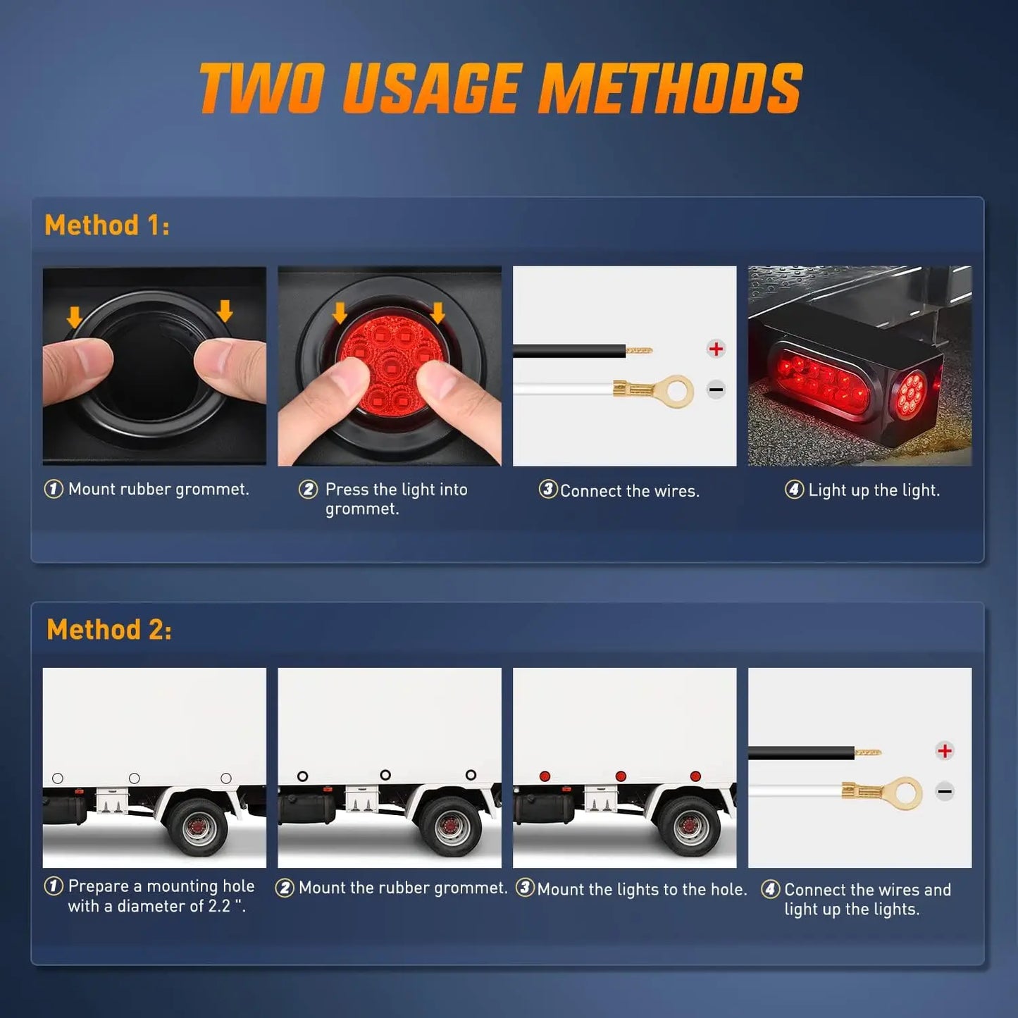 5PCS Red Round Trailer LED Marker Clearance Light 4 LED Flush Mount with Plug Grommet Pigtail Hardwired for Trailer Truc