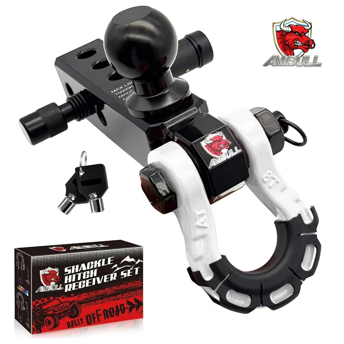 Three hole ball head trailer arm 2-inch base universal RV off-road rescue towing trailer black chrome ball head