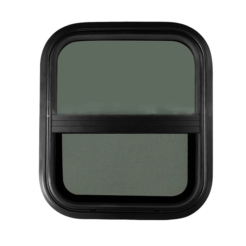 RV Window Trailer Window Waterproof Sealed Tinted Tempered Glass Pull Opening Rounded Corner with Clamp Ring for Camper Vehicle