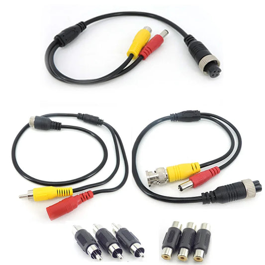 M12 GX12 4-Pin Aviation Connector Cable. RCA and DC Adapter for Rear View Camera Systems