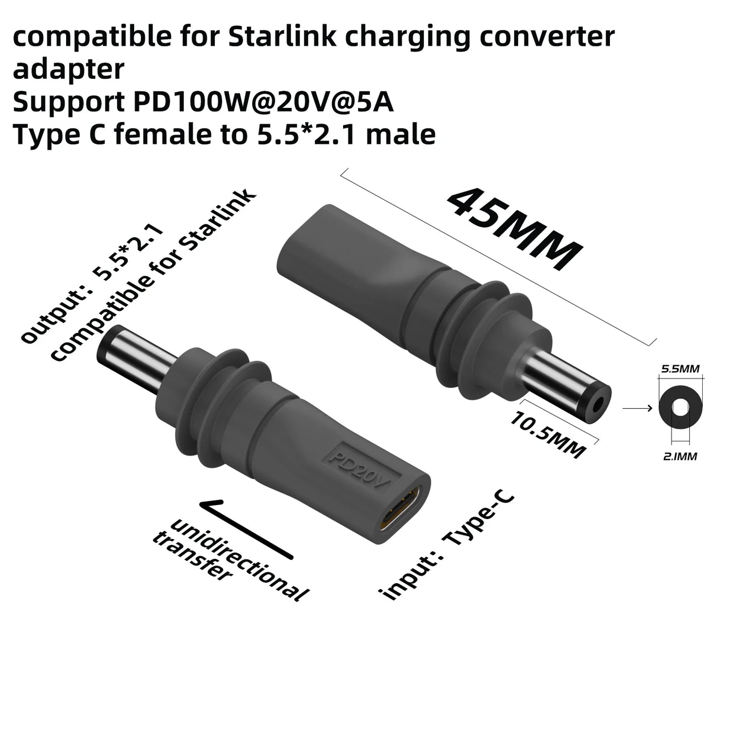 For Starlink Mini Cable 2M(6.6ft) Starlink Mini DC Power Type-C Input Replacement Cable Waterproof Outerdoor Barrel Jack Chargin