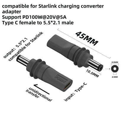 For Starlink Mini Cable 2M(6.6ft) Starlink Mini DC Power Type-C Input Replacement Cable Waterproof Outerdoor Barrel Jack Chargin
