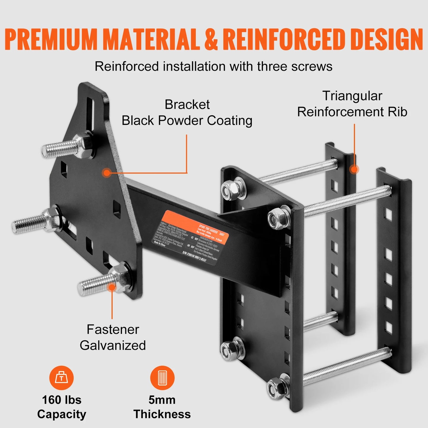 SucceBuy 160 lbs Spare Tire Carrier with Mounting Screws Bracket Lugs On Bolt Patterns Tire Mount Wheel Holder for Trailers RV