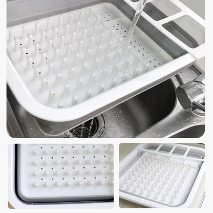Foldable Dish Rack Kitchen Sink Basket Storage Water Leakage Plastic Tableware Bowl Dinnerware Drain Bowl Tray Home Drying Rack