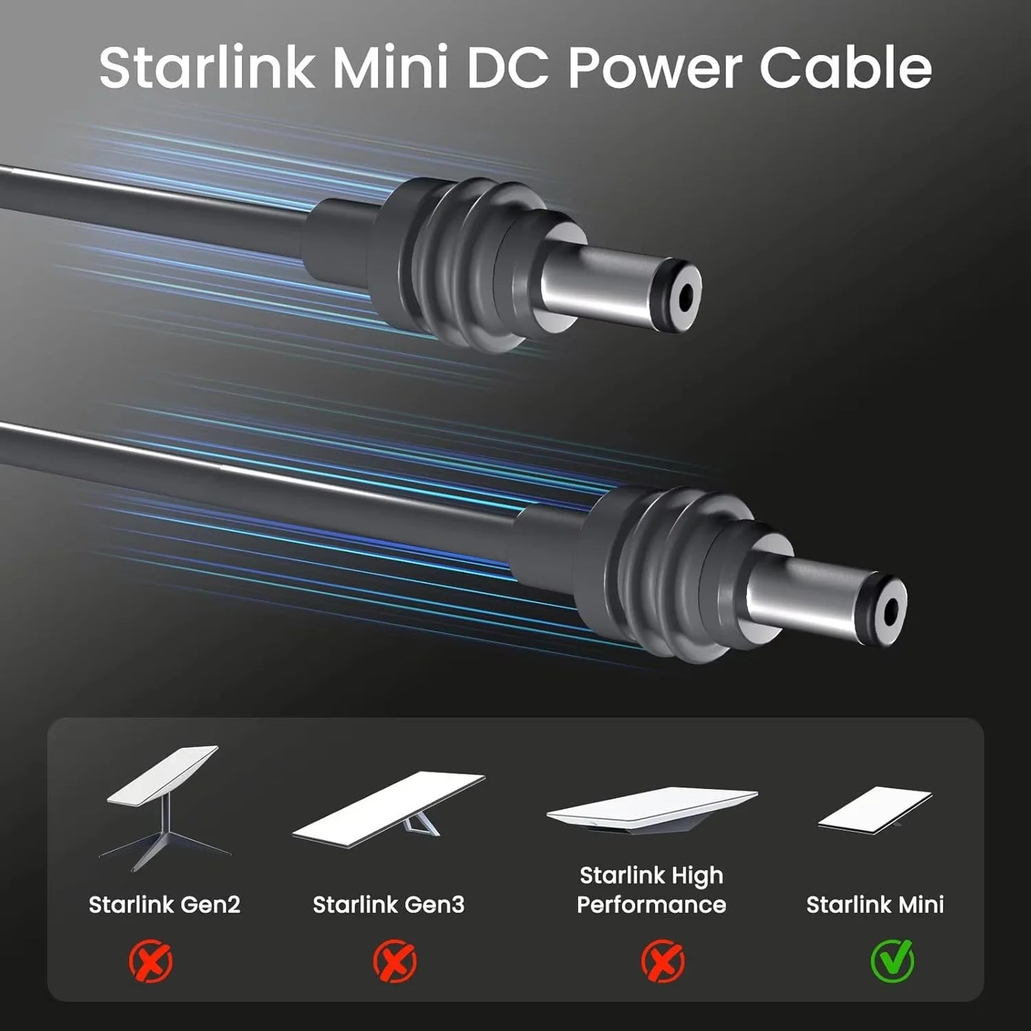 For Starlink Mini Power Charging Cable Replacement Power for Starlink Mini 2/5/10M Power DC Male to DC Male Waterproof Cord