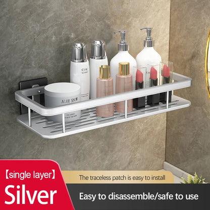 Stainless Steel Shower Caddy. No-Drill Suction Cup Wall Shelf for RV and Bathroom