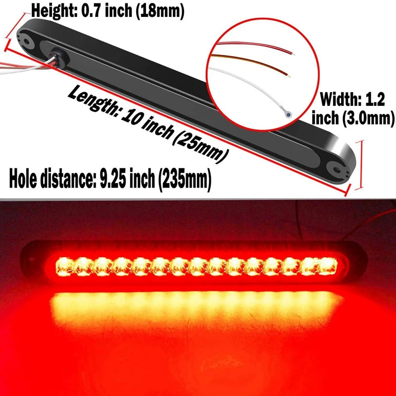 2Pcs 10Inch 15 LED Trailer Light LED Stop Turn Tail Light Third Brake Bar Strip For Heavy Duty Boats Trucks