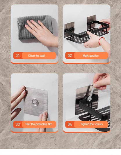 Stainless Steel Shower Caddy. No-Drill Suction Cup Wall Shelf for RV and Bathroom