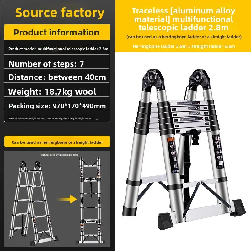 Telescopic ladder Aluminum alloy multi-functional joint herringbone ladder Folding aluminum ladder, bamboo ladder stairs Durable
