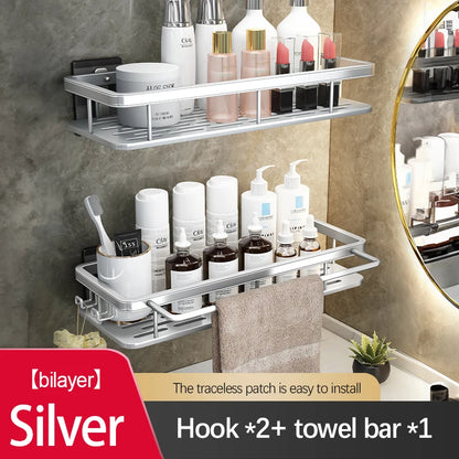 Stainless Steel Shower Caddy. No-Drill Suction Cup Wall Shelf for RV and Bathroom