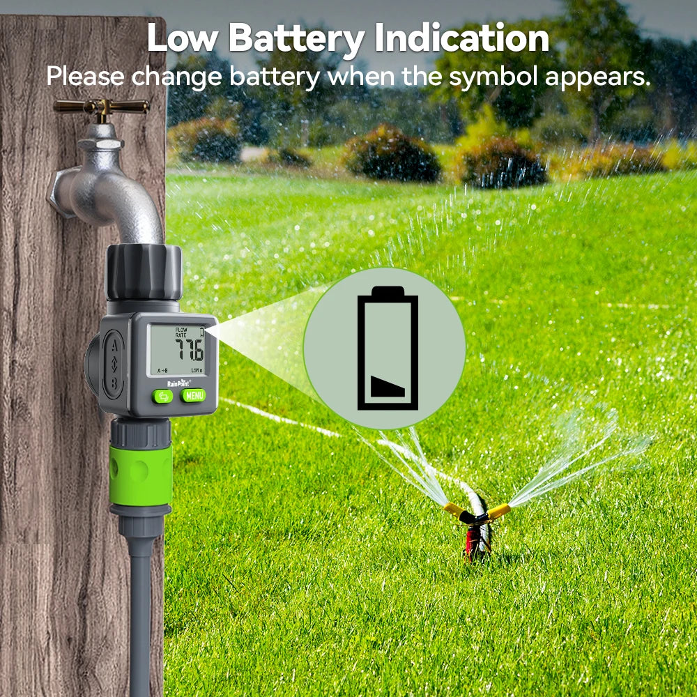 Rainpoint Digital Water Flow Meter RV Water Meter L/Gal For 3/4" Faucet Outdoor Garden Hose Watering Consumption Rate Irrigation