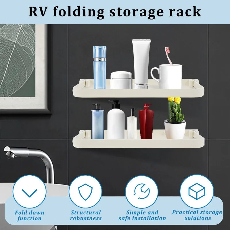 RV Space-Saving Foldable Rack! Easy-to-Install Wall Mount, Sturdy Floating Design, Ideal RV Accessory.