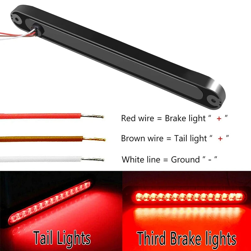 2Pcs 10Inch 15 LED Trailer Light LED Stop Turn Tail Light Third Brake Bar Strip For Heavy Duty Boats Trucks