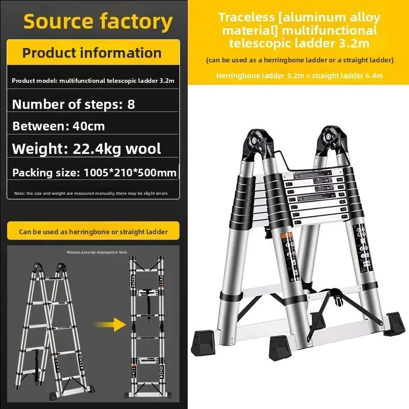 Telescopic ladder Aluminum alloy multi-functional joint herringbone ladder Folding aluminum ladder, bamboo ladder stairs Durable