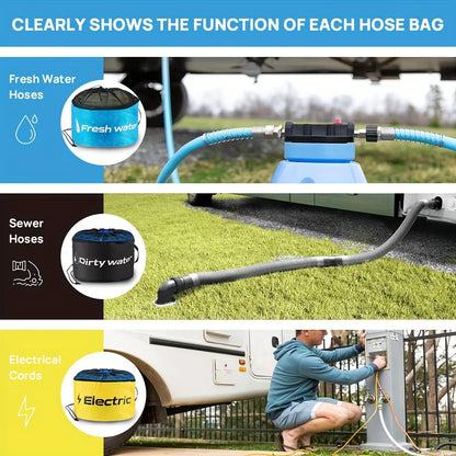 RV Waterproof Hose Storage Bag Set. 3-Piece Foldable Organizer for Camper