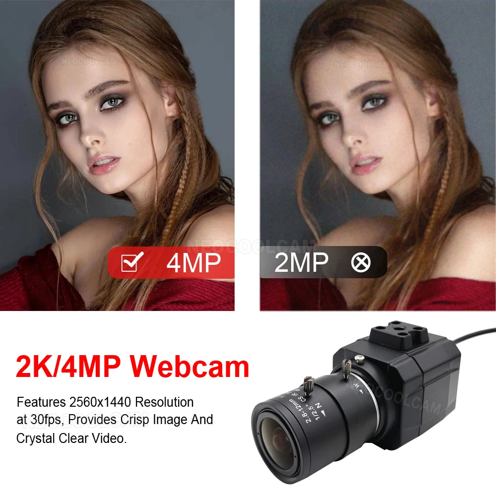 HD 2K Webcam 30fps High Speed UVC OTG 4MP USB Camera With 2.8-12mm Varifocal CS Lens Plug And Play For Youtube Live Broadcast