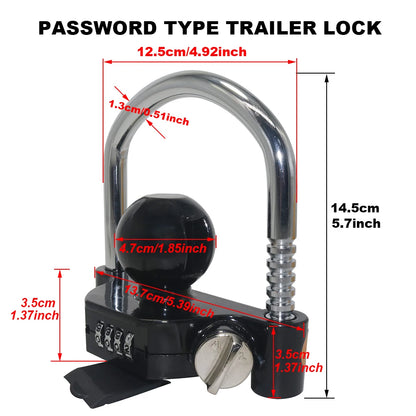Trailer Coupler Lock. Key and Password Type Stainless Steel Anti-Theft