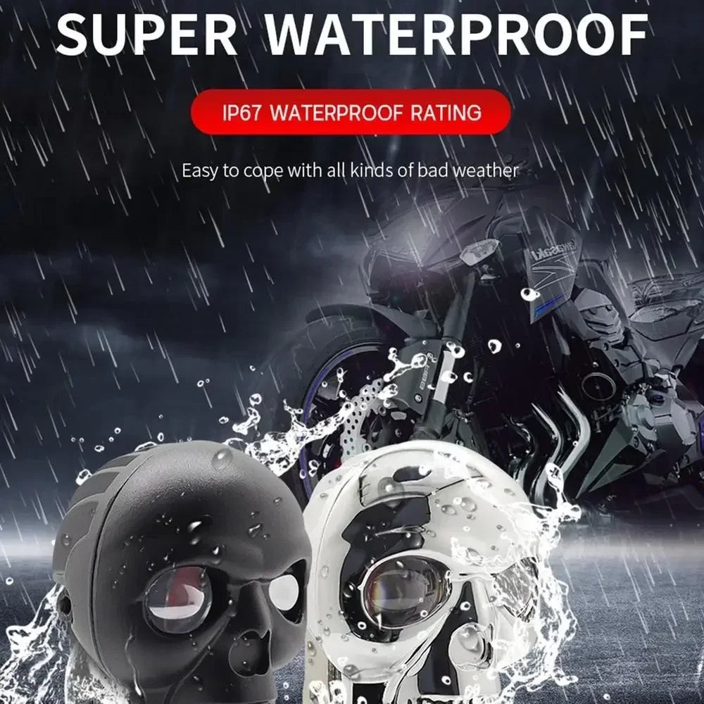 Motorcycle Aluminum Alloy Skull Headlight Skull Fog Lights Motorbike High Low Beam Lamp for Halloween Skull Decoration Headlamp