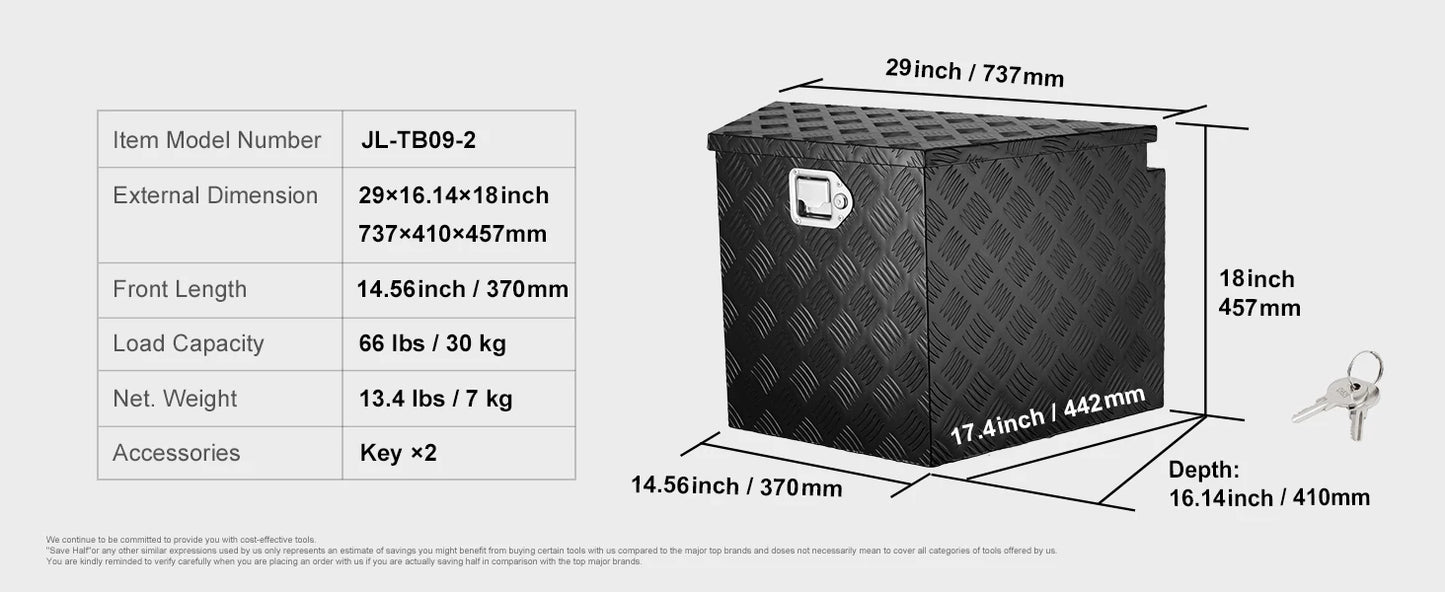 SucceBuy Trailer Tongue Box, Aluminum Alloy Diamond Plate Tongue Box Tool Chest, Heavy Duty Trailer Box Storage for Pickup Truck