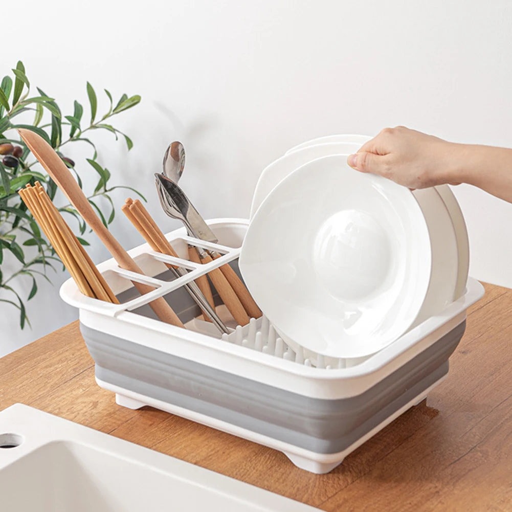 Foldable Dish Rack Kitchen Sink Basket Storage Water Leakage Plastic Tableware Bowl Dinnerware Drain Bowl Tray Home Drying Rack
