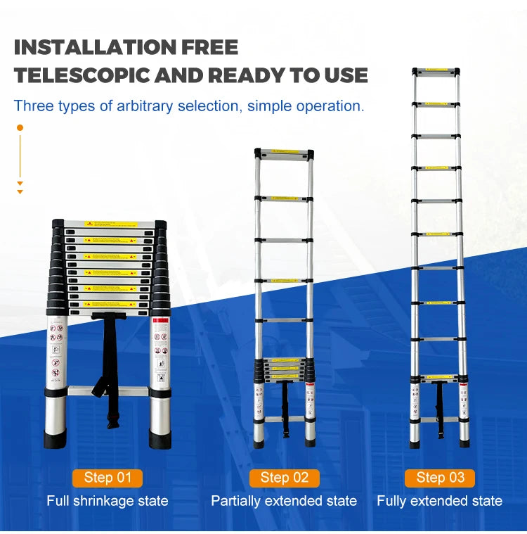 3.8m High Quality Aluminum Single Straight Extension Telescopic Ladder
