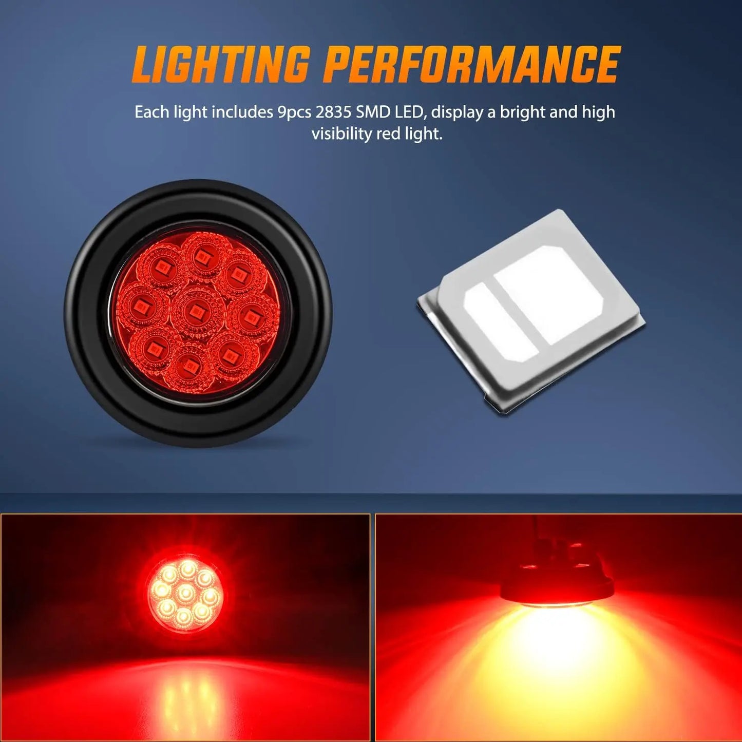 5PCS Red Round Trailer LED Marker Clearance Light 4 LED Flush Mount with Plug Grommet Pigtail Hardwired for Trailer Truc