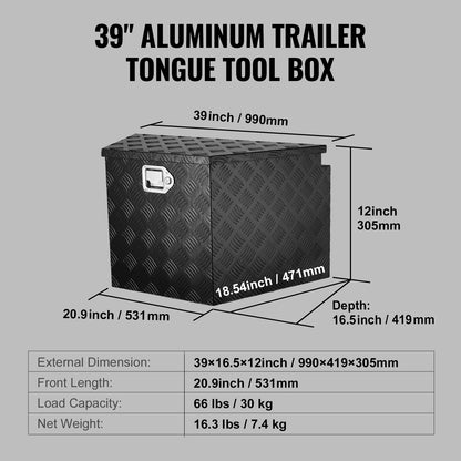 SucceBuy Trailer Tongue Box, Aluminum Alloy Diamond Plate Tongue Box Tool Chest, Heavy Duty Trailer Box Storage for Pickup Truck