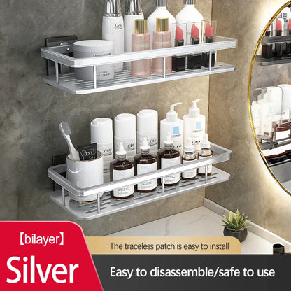Stainless Steel Shower Caddy. No-Drill Suction Cup Wall Shelf for RV and Bathroom