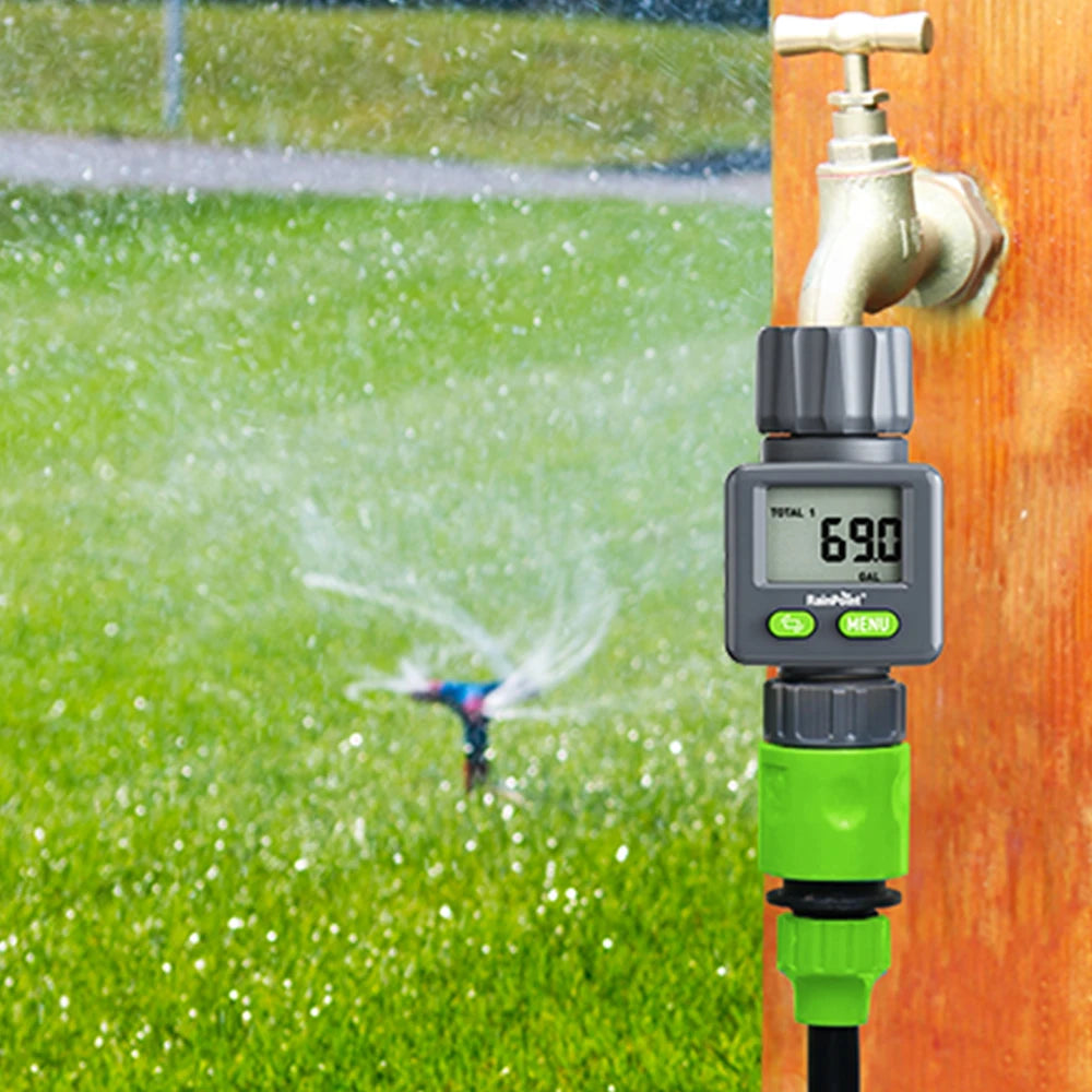 Rainpoint Digital Water Flow Meter RV Water Meter L/Gal For 3/4" Faucet Outdoor Garden Hose Watering Consumption Rate Irrigation