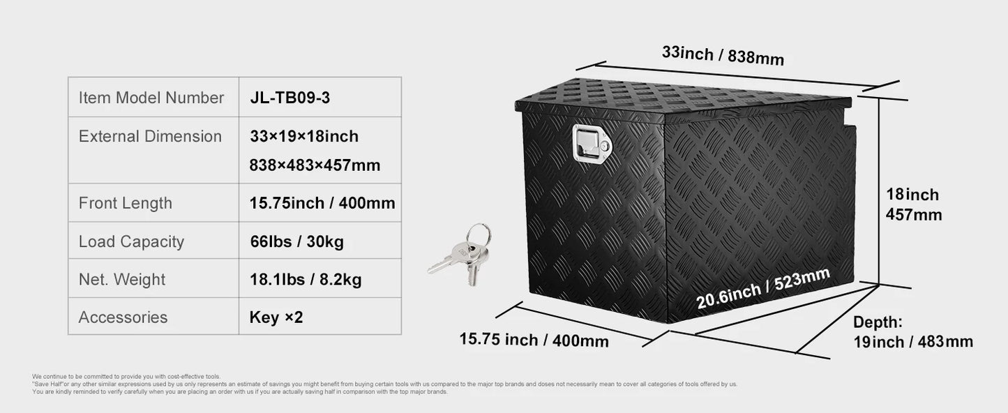 SucceBuy Trailer Tongue Box, Aluminum Alloy Diamond Plate Tongue Box Tool Chest, Heavy Duty Trailer Box Storage for Pickup Truck