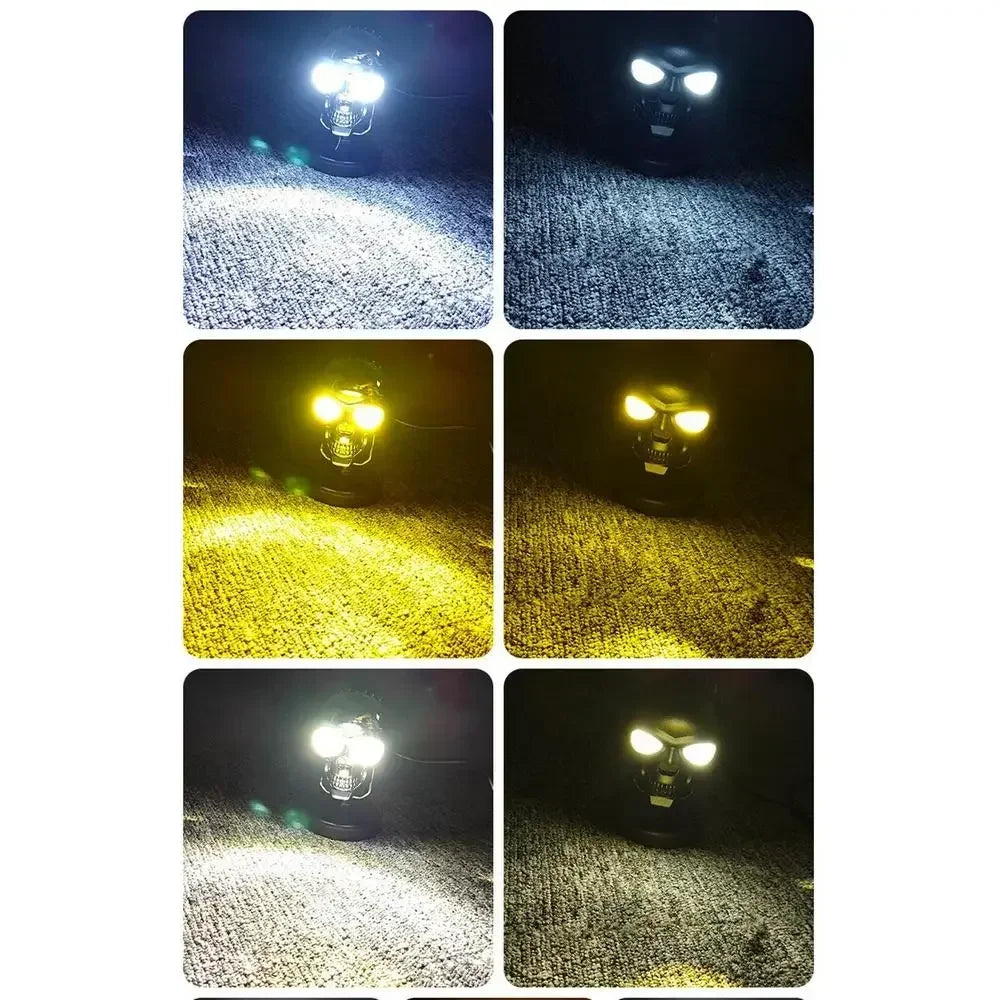 Motorcycle Aluminum Alloy Skull Headlight Skull Fog Lights Motorbike High Low Beam Lamp for Halloween Skull Decoration Headlamp